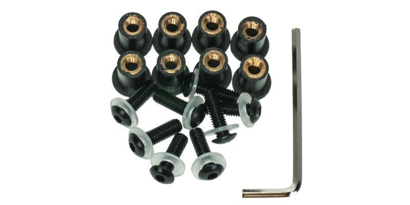 Imbusy pro plexi vč. matic M5 v pryžovém pouzdře a podložek, OXFORD (černý elox)